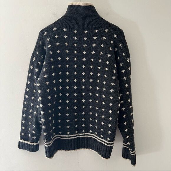 Vintage Shetland Wool Sweater Charcoal Fair Isle Zip Size Medium Apres Ski - Picture 4 of 8